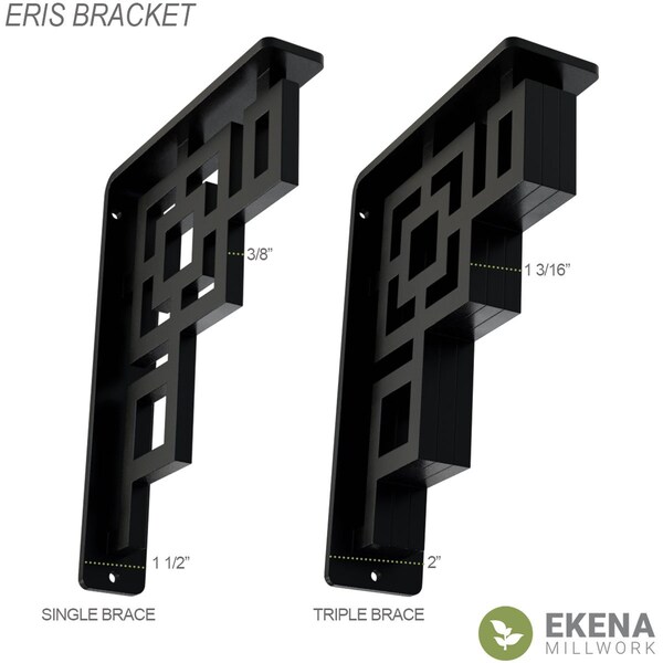Eris Wrought Iron Bracket, (Triple Center Brace), Antiqued Bronze 2W X 7 1/2D X 10H
